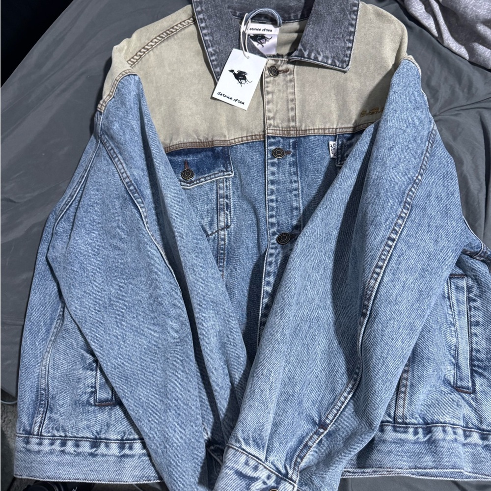 Service Area Blue and Tan Denim Jacket